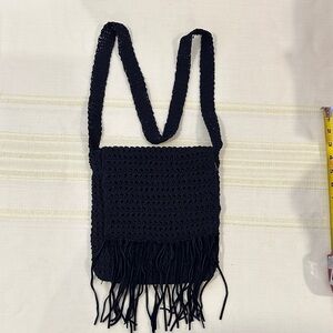 Black Crochet Fringe Shoulder Bag